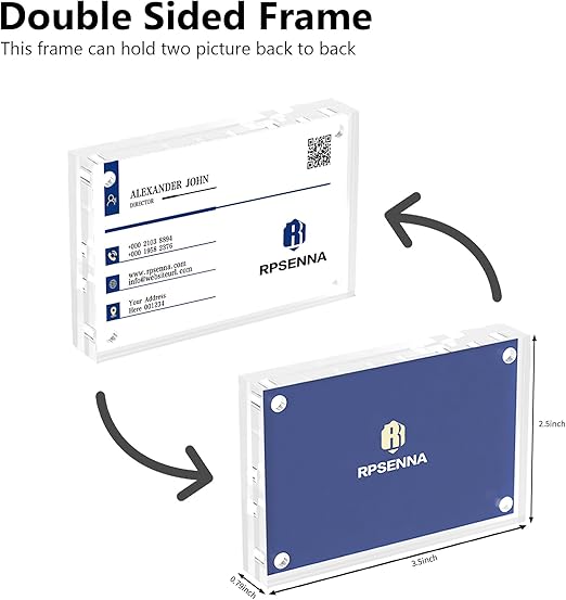 Mini Picture Frame 2.5x3.5 inch Acrylic Magnetic Photo Business Clear Card Frame 20mm Thick Double Sided Wallet Size Desktop Display Frames for Cards Photos Office Home Decor 2 PCS