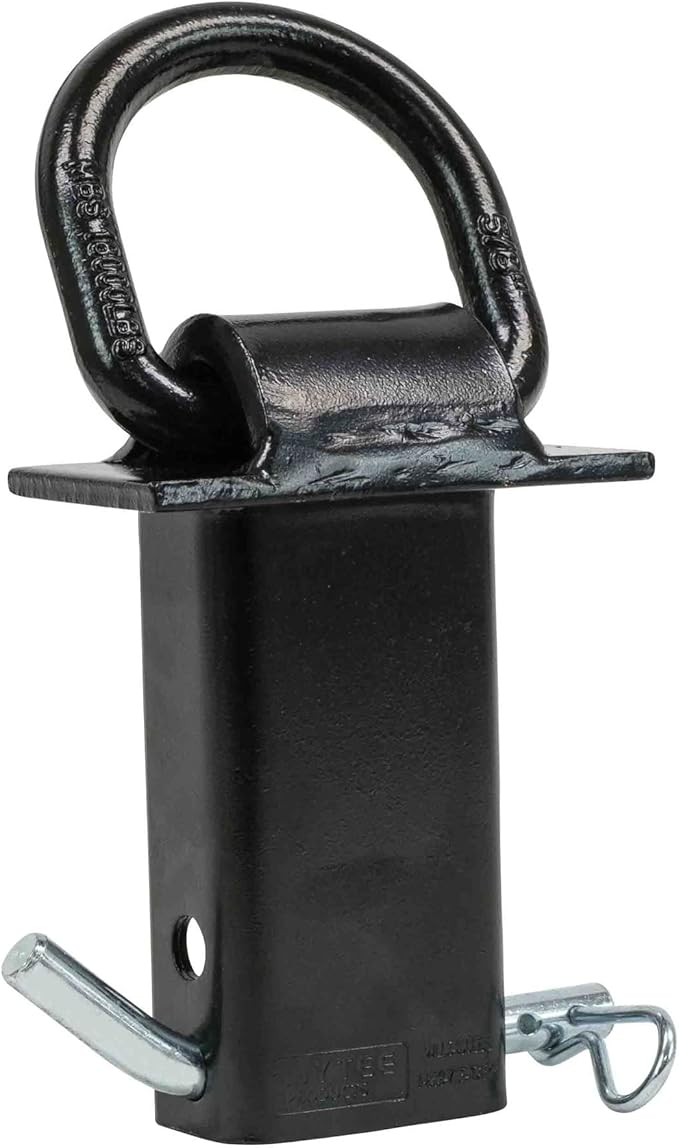 Mytee Products Heavy Duty Adjustable Trailer Stake Pocket -Small 58 Inch Forged D Ring Black Powder Coated w 12" Hitch Pin, WLL5400 lbs 2 Adjustable Holes Stake Pocket D-Ring Tie Down Utility