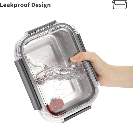 Set of 2 stainless steel food containers with lids, Airtight kimchi containers, Leakproof meal prep bento box, Dishwasher/Oven/Freezer safe