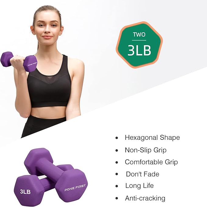 Dumbbell Hand Weight Pairs ‚ Neoprene Dumbbell Exercise & Fitness For Home Gym Equipment and Adjustable Dumbbell Sets‚ Non-Slip, Color Coded Hex Shaped Free Weights.