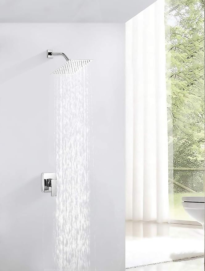 GGStudy Square 8 Inch Square Stainless Steel Shower Head - Rain Style Shower Head Chrome