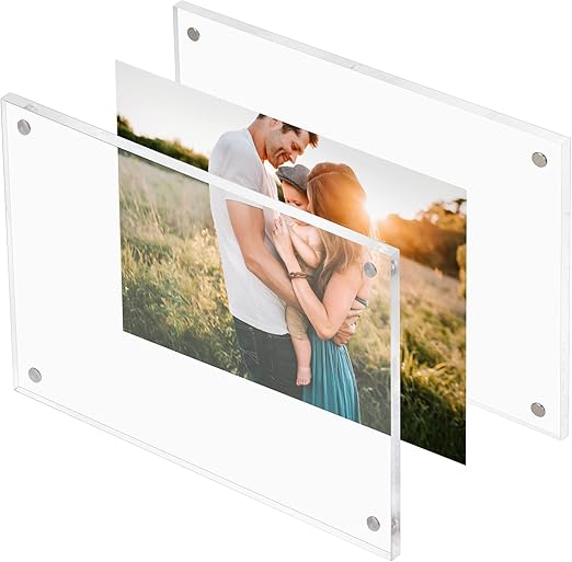Picture Frame, 5x7 Acrylic Magnetic, Clear, Tabletop Display, Postcard, Family Friends Photos (1 Pack)