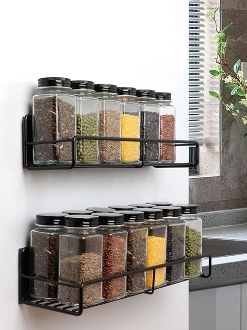 2 Pcs Magnetic Spice Rack Strong Magnetic Rack Organizer Rustproof Refrigerator Spice Shelf No Drilling Removable Magnetic Storage Rack for Metal Cabinet Kitchen Cans Seals Jars