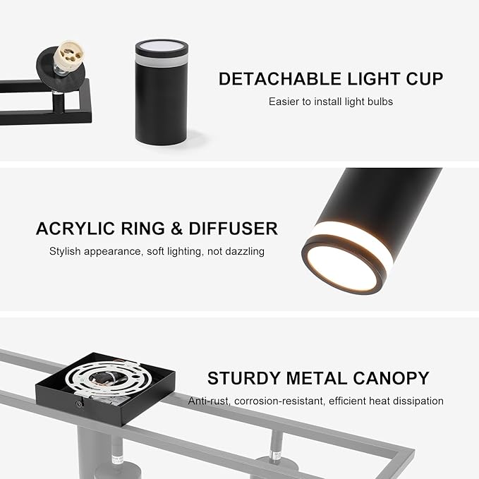 6-Light Track Lighting Fixtures Ceiling, GU10 Black Led Ceiling Spotlight, Modern Track Light Kit for Kitchen Hallway Living Room
