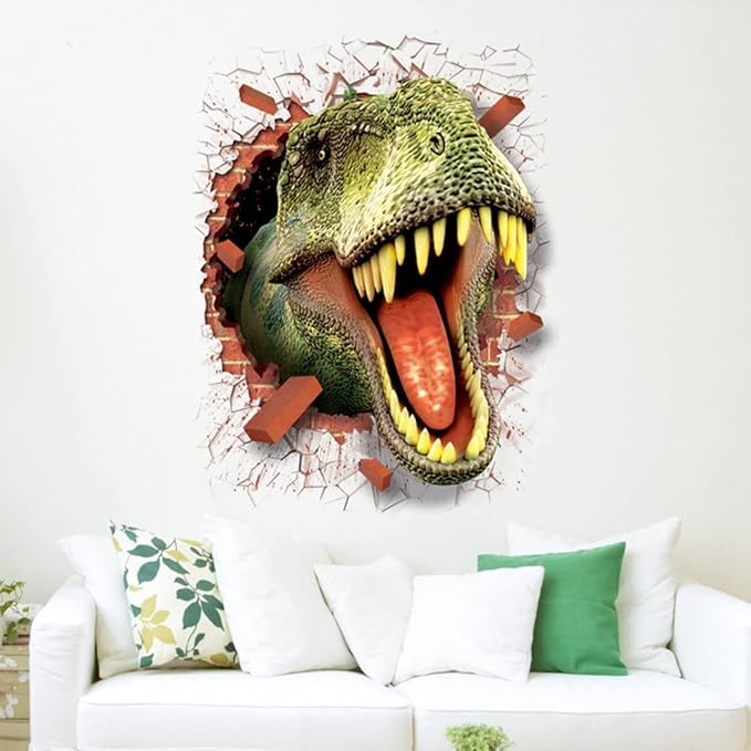U-Shark 3D Self-adhesive Removable Break Through The Wall Vinyl Wall StickerMural Art Decals Decorator (3D Dinosaurs Opening Mouth(19.7" X 27.6"))