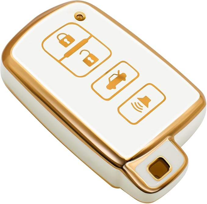FEYOUN Key Fob Cover Compatible with Toyota Avalon Camry Corolla RAV4 Sequoia Highlander 4Runner Smart 4 Buttons TPU Remote Keyless Key Fob Case Protection Shell Accessories, White