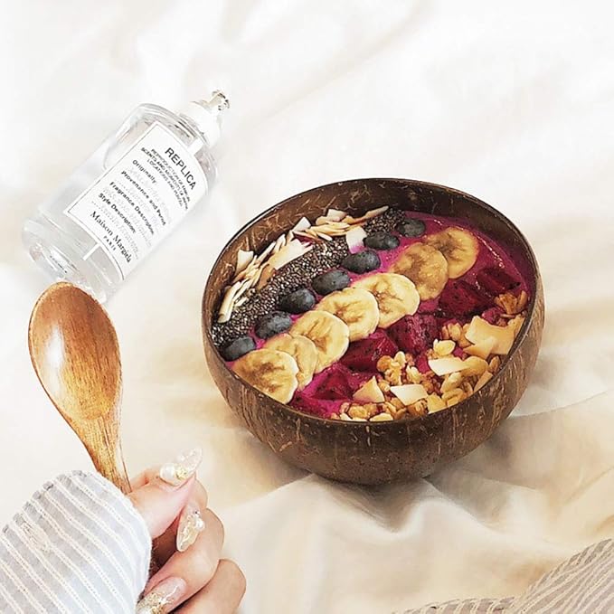 Natural Coconut Bowl Spoon Set,Creative Coconut Shell Fruit Salad Noodle Bowl Wooden Bowl Tableware,4 bowl