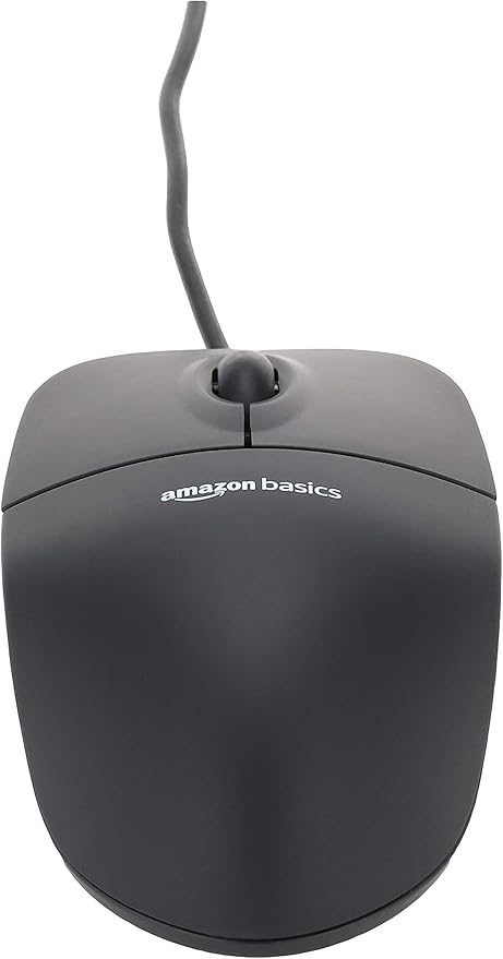 Basics Computer Mouse with 3-button USB cable (black), pack of 1