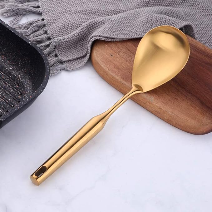 Rice Paddle, 304 Stainless Steel Rice Spoon, Gold Rice Serving spoon Metal Rice Scooper, Non-Stick Rice Spatula, Matte Finish