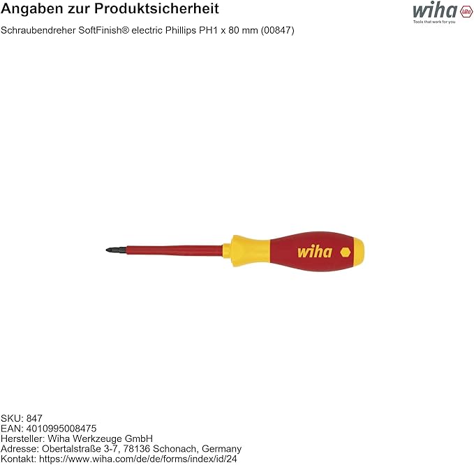 Wiha PH1 x 80mm VDE Soft Finish Screwdriver