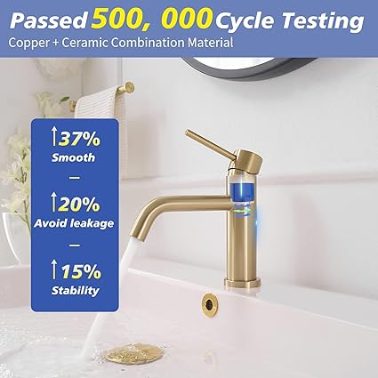 Brushed Gold Bathroom Faucet for Sink 1 Hole Single Handle Modern Bathroom Sink Faucet Lavatory Commercial Bath Vanity Tap with Pop Up Drain