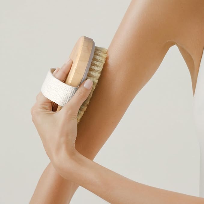 Dry Brushing Oval Brush, Soft-Bristled Bath Brush for Body, Wooden Exfoliating Shower Dry Brush for Smooth Skin, Circulation Improvement