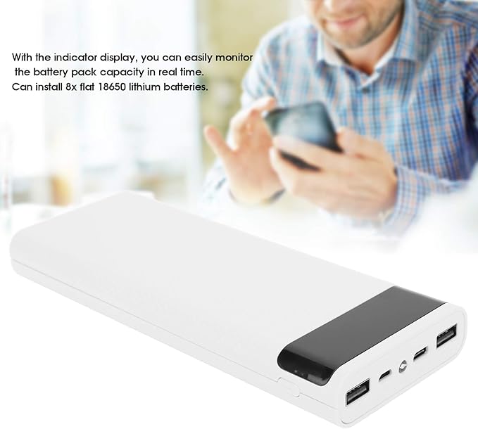 Cuifati Power Bank Kit,Lightweight 8 x Battery Storage Box Power Bank Kit DIY Portable Power Bank Jacking Accessory(White)
