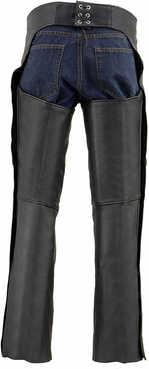 Milwaukee Leather Chaps for Men's Black Prime Leather Zipped Thigh Pocket-Mesh Lined Motorcycle Rider Chap-SH1190