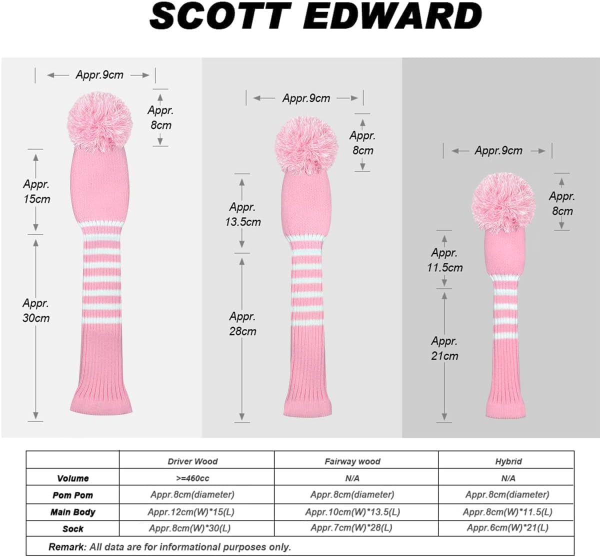 Scott Edward Golf Headcovers for Woods Set of 2 Fits Well Driver(460cc) Fairway Wood and Hybrid(UT),Beautiful and Interesting Patterns