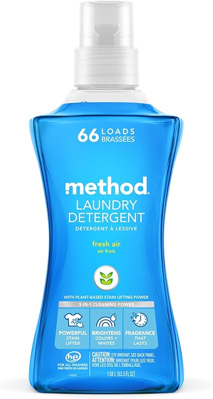 Method Liquid Laundry Detergent, Fresh Air, 66 Loads Per Bottle, Biodegradable Formula, Plant-Based Stain Remover, 53.5 Fl Oz (Pack of 1)