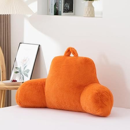 Aimuan Reading Pillow Bed Rest Wedge Large Adult Backrest Pillow with Arms Back Support for Sitting Up in Bed Cushion Incline Rest Sleeping Snoring Pillow, Orange