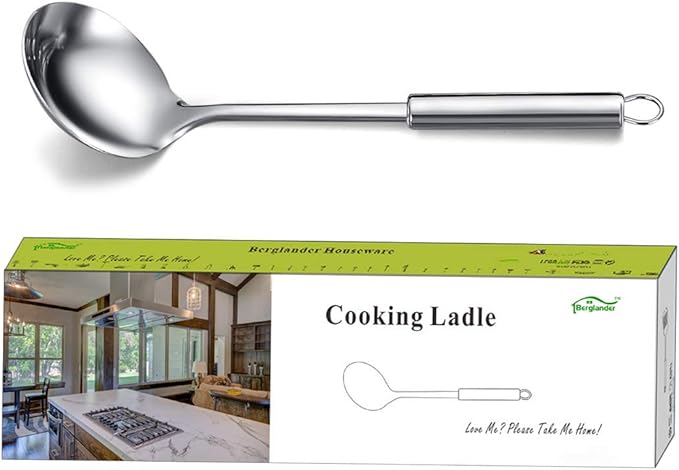 Stainless Steel Ladle, Berglander Soup Ladle, Cooking Ladle, Kitchen Ladle, Metal Soup Spoon For Cooking Non-Stick And Heat Resistant, Dishwasher Safe, Easy to Clean