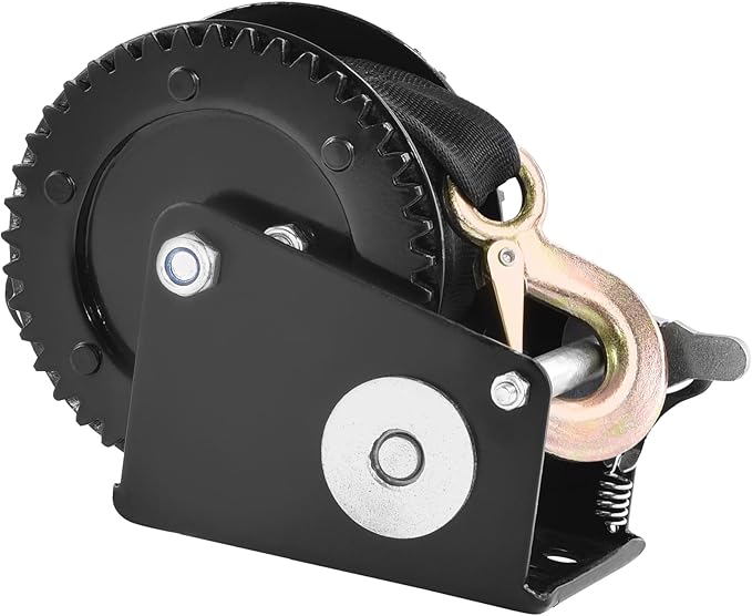 Happybuy Manual Winch, Pulling Force of 2000 lbs, Durable Trailer Winch with 23 ft Polyester Strap, Dual-Direction Ratchet, Robust Rope Crank for Towing Trailer, Boat or ATV