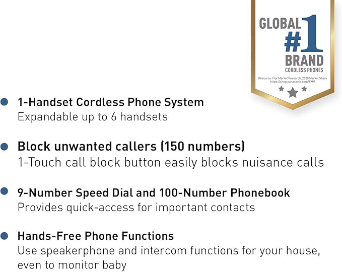 Panasonic Cordless Phone System, Expandable Home Phone with Call Blocking, Bilingual Caller ID and High-Contrast Display, 1 Handset - KX-TGD610B (Black)