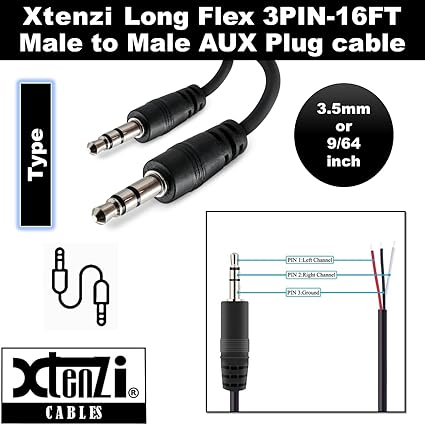 3Pin Jack Flex Cable Wire Accessory for Bass Remote Knob Compatible with SKAR Audio RP and Marine Series Amplifiers (15 Feet)