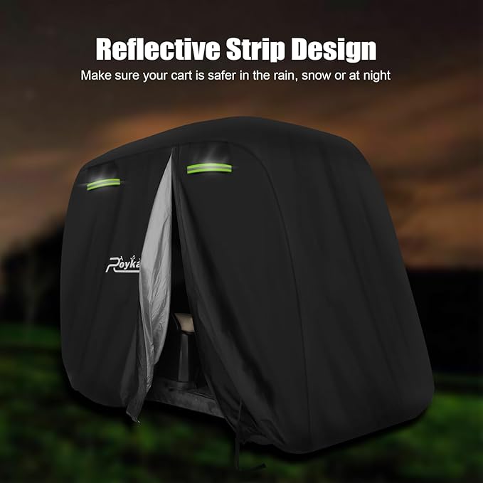 Roykaw Golf Cart Cover Compatible with EZGO, Yamaha, Club Car 24 Passengers Golf CartOoa420D Oxford Fabric Full Cover with Reflective Stripe 3 Zipper Doors,WaterproofWindproofSunproof