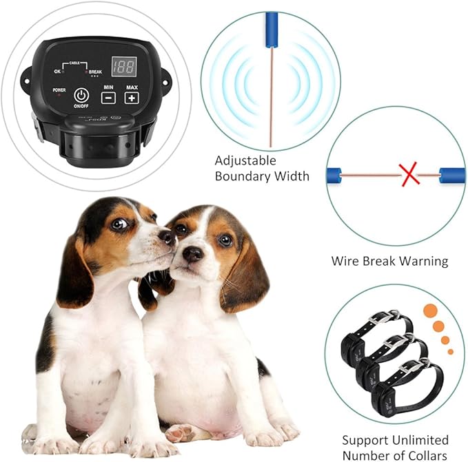 Electric Dog Fence, Wired Pet Containment System, Aboveground/Underground Installation, 650 Ft Wire, IP66 Waterproof Rechargeable Collar, Shock/Tone Correction, 1 Collar