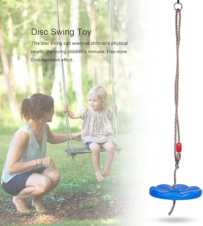 Disc Swing Toy, Plastic Rope Tree Zip Line Swings, Children Round Swing Disc Toy with Rope for Outdoor Play (Blue Petals)