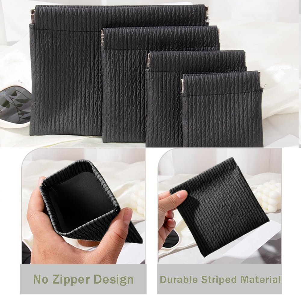 OULIGET Snap Closure Pouches Makeup Bags for Women,Elastic Open Close Storage Bag Travel Storage Bag,Waterproof Organizer Pouch for Lipstick Cosmetics Headphones Jewelry,4 Pieces (Black)