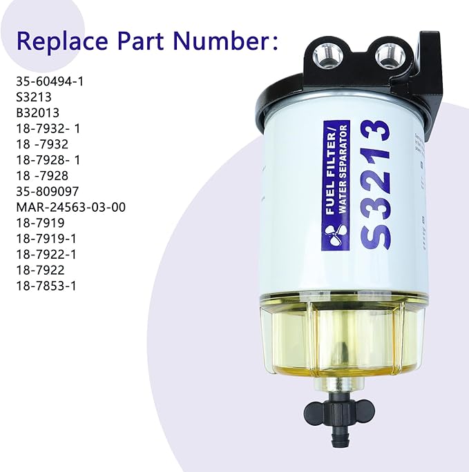 Fuel Filter Water Separator Compatible with Mercury Marine Outboard Motor with 38" Barb x 14" NPT Fittings Replaces 35-60494-1, S3213, 18-7932-1, S3213, S3214,35-809097