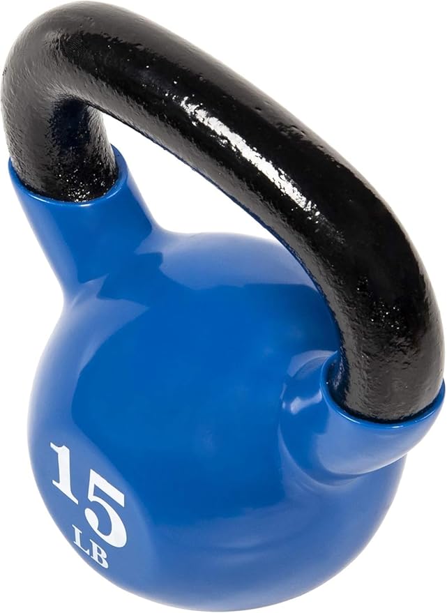 15 lb Vinyl Coated Cast Iron Kettlebell, Blue, All-Purpose Fitness Weight