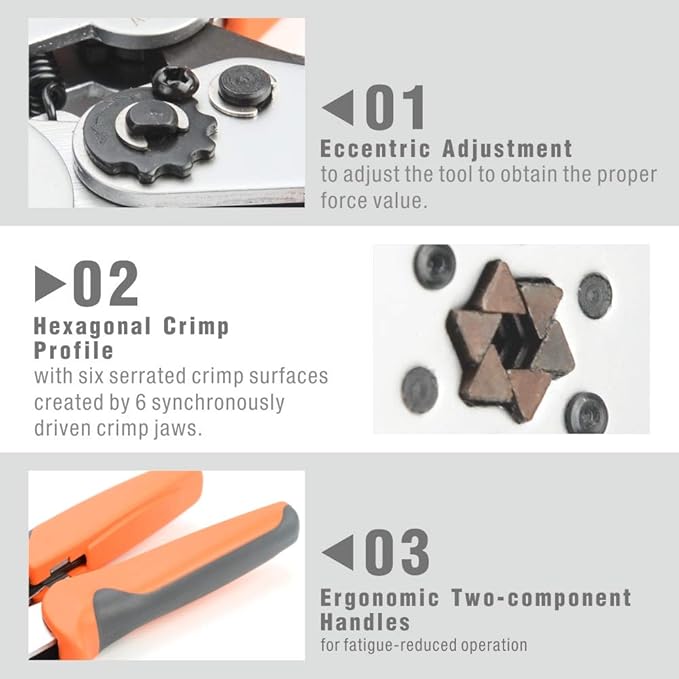 iCrimp Wire Ferrule Crimping Tool, Hexagonal Crimp Profile, Self-adjusting Wire End-sleeves Crimper for AWG23-10 Insulated Terminal Non-insulated Ferrule