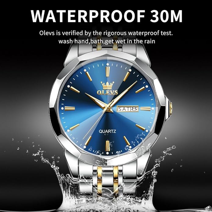 OLEVS Watch for Men Diamond Business Dress Analog Quartz Stainless Steel Waterproof Luminous Date Two Tone Luxury Casual Wrist Watch