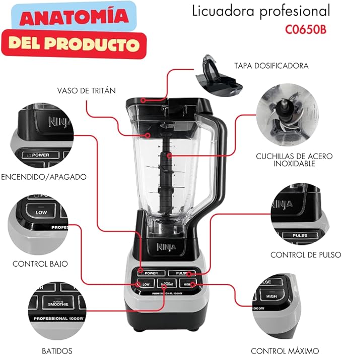 Ninja Professional Blender 1000, CO650B, 1000-Watt Motor Base, 72 oz, Black (Casual)