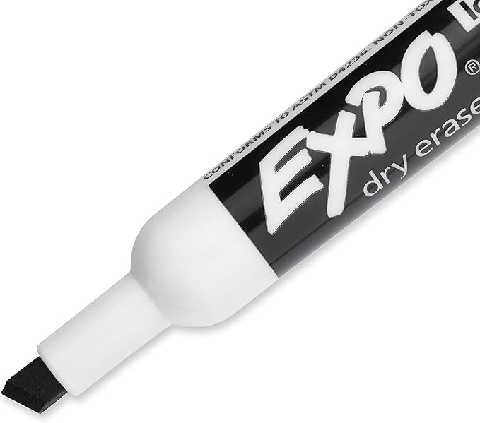 EXPO Low Odor Dry Erase Markers, Black, Chisel Tip for Versatile Lines, Perfect for Home, Classroom and Office, Pack of 12