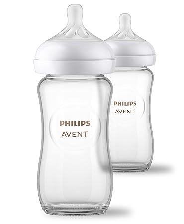 Philips Avent Natural Glass Baby Bottles with Natural Response Nipples (Medium Flow, Flow 3), 8oz, 2-Pack, SCY91302