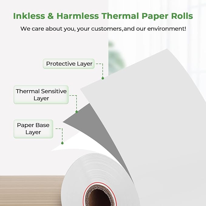 MUNBYN 2 14 x 50ft Thermal Paper (10 Rolls), BPA Free Receipt Paper, 58mm Thermal Receipt Paper Fits 58mm Mini Thermal POS Printer Square Terminal Credit Card Machines