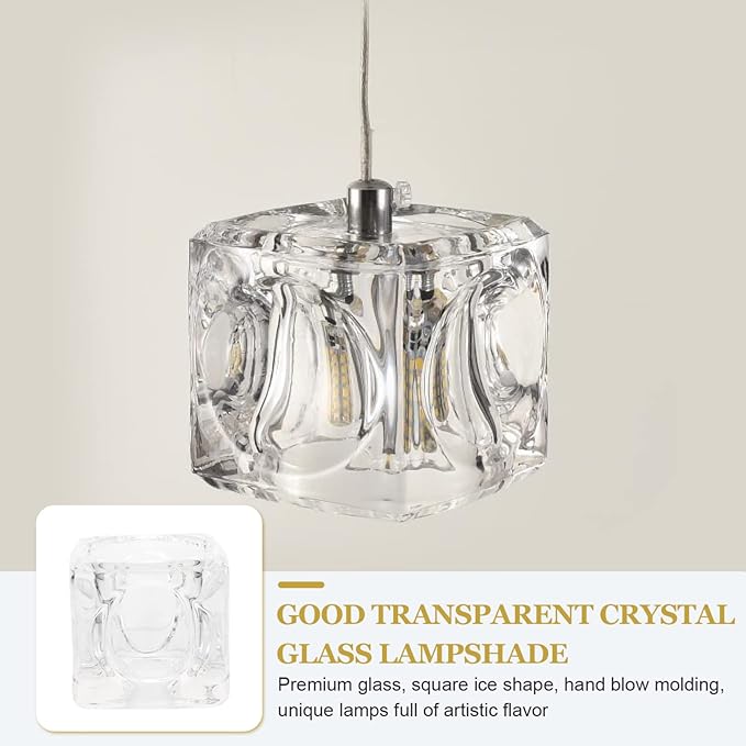Vanity Lighting Fixtures Square Lamp Shade Glass Cube Lamp Shade Neckless Opening Lamp Bulb Lampshade Covers for Chandeliers Floor Table Wall Lamps Hanging Light Fixtures