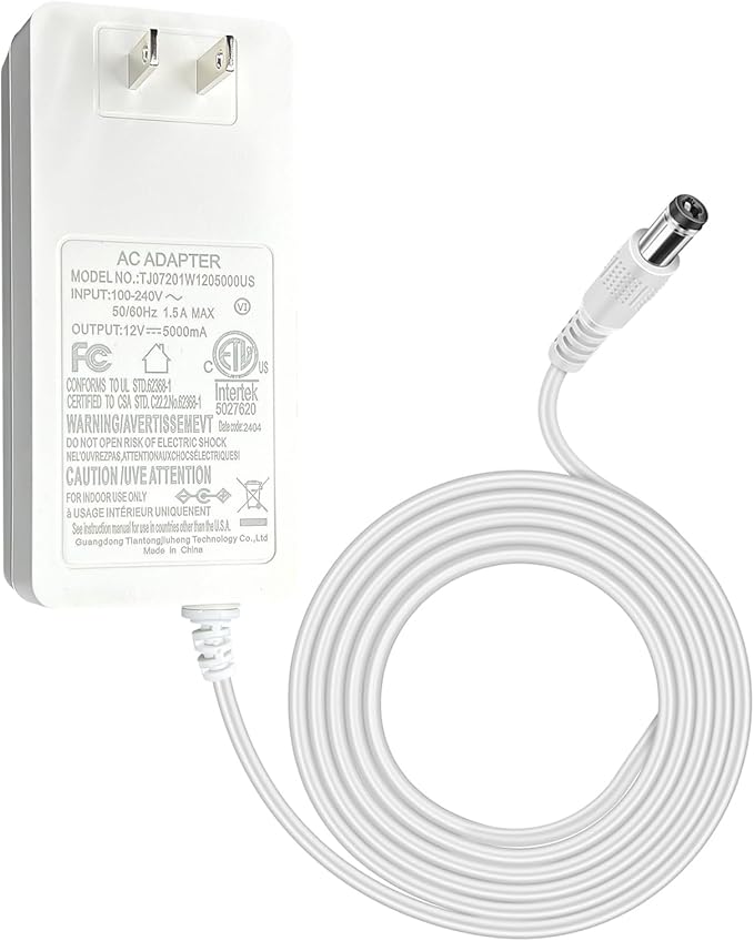 12V Power Supply Adapter, 5A 60W Wall Plug Switching Transformer, AC 100-240V Converter to DC 12 Volt White LED Driver Adaptor with 5.5x2.12.5mm Connector for led Strip Light (ETL Certificated)