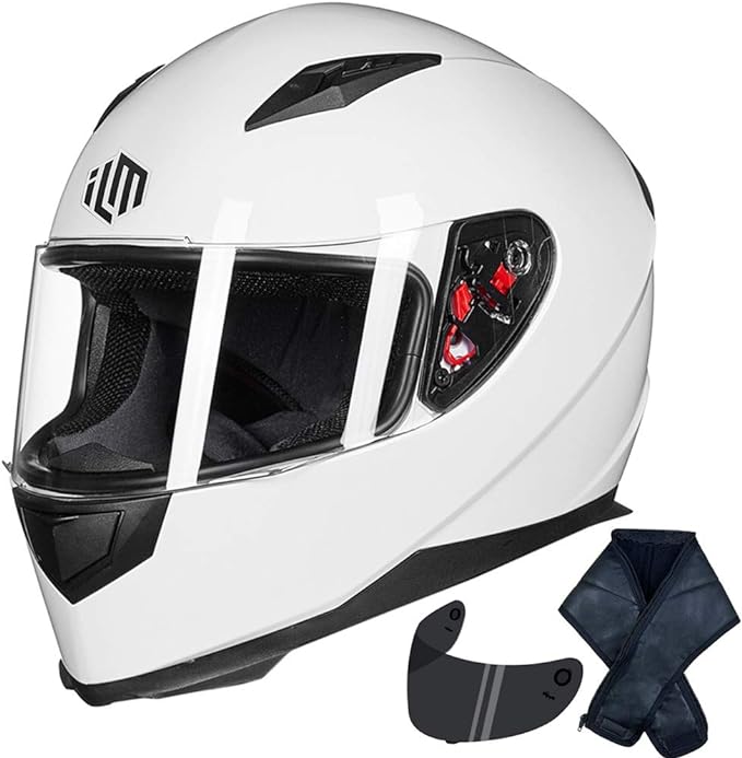 ILM Full Face Motorcycle Street Bike Helmet with Removable Winter Neck Scarf 2 Visors DOT Model-JK313