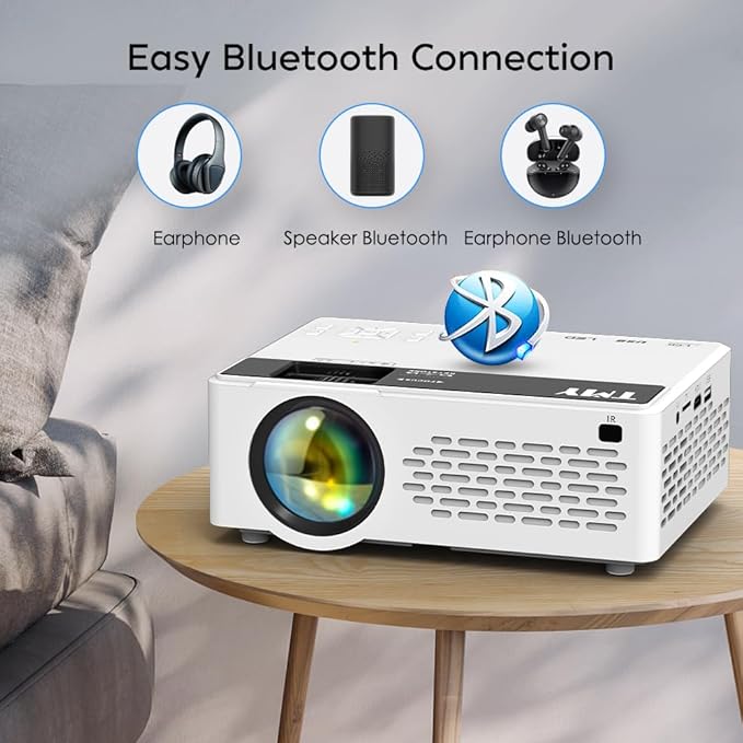 TMY Mini Projector, Upgraded Bluetooth Projector with Screen, 1080P Full HD Portable Projector, Movie Projector Compatible with TV Stick SmartphoneHDMIUSB, indoor outdoor use
