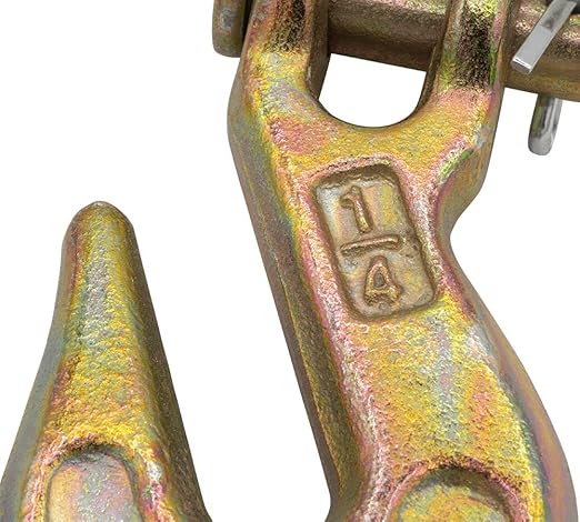 Mytee Products 4 Pack 1/4" Grade 70 Clevis Grab Hooks - 11660 lbs Breaking Strength Forged Steel - Chain Grab Hook for Truck Tractor Flatbed - Heavy Duty Grab Hooks for Lifting, Rigging, Forklift