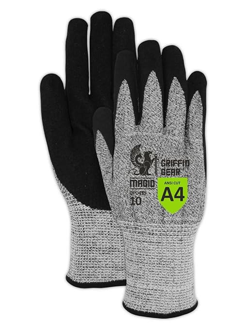 MAGID Griffin Gear ANSI A4 Liquid Repellent Nitrile Work Gloves , 12 Pairs, Size 9Large, GPD455