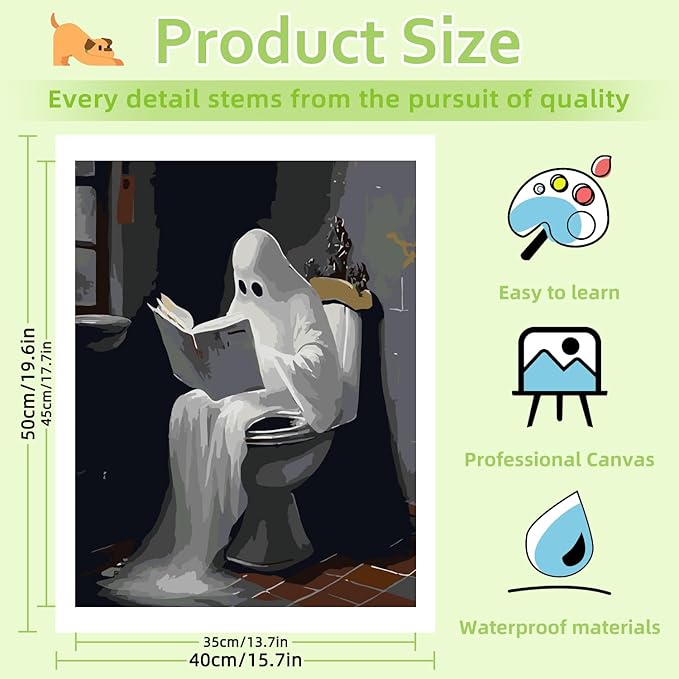 Reivworl Ghost Paint by Numbers Kit for Adults, Bathroom Paint by Number Adult, Painting by Numbers for Gifts and Home Interior Decor 16x20 Inch