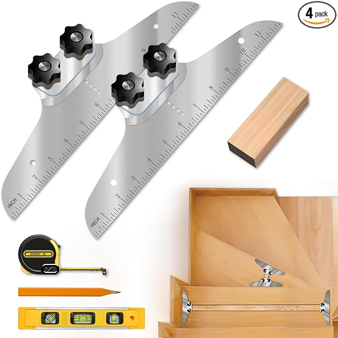 Stair Tread Template Tool, NAACOO Stair Measuring Tool, Tread Jig Set - with Level Tape Measure Carpenter Pencil, Suitable for Risers and Partitions.