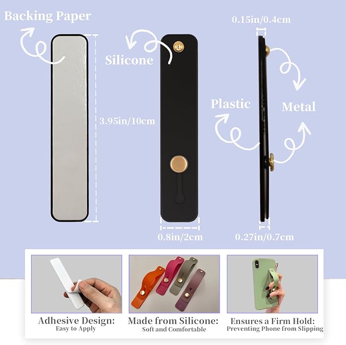 Phone Strap Holder for Hand Grip, Adhesive Cellphone Case Sticky Gripper for Back of Phone with Finger Loop for Kindle, iPhone, iPad - 4 x Grey, Black, White