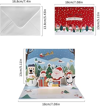 3D Christmas Pop Up Card 3D Cute Holiday Greeting Cards Santa Snowman Gift For Christmas or Holidays Set Includes Card Envelope and Sticker