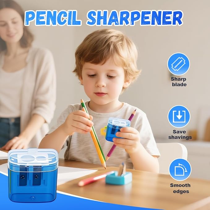Pencil Sharpeners with Lid, 2025 New Dual Holes Compact Colored Handheld Pencil Sharpener, Manual Pencil Sharpeners, Little Sharpener for Crayons Pastel Colouring Liners Pencils (2pcs-Green)