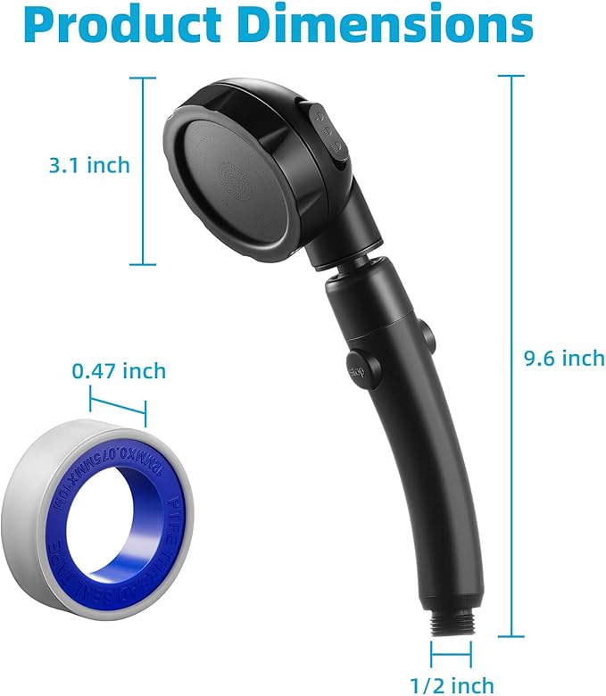 Marbrasse High Pressure Shower Head, 3-Settings Handheld Showerhead with ONOff Full Shutoff Push Button and Switch to Control Flow, Angle-Adjustable Water Saving Body Sprays (Matte Black)