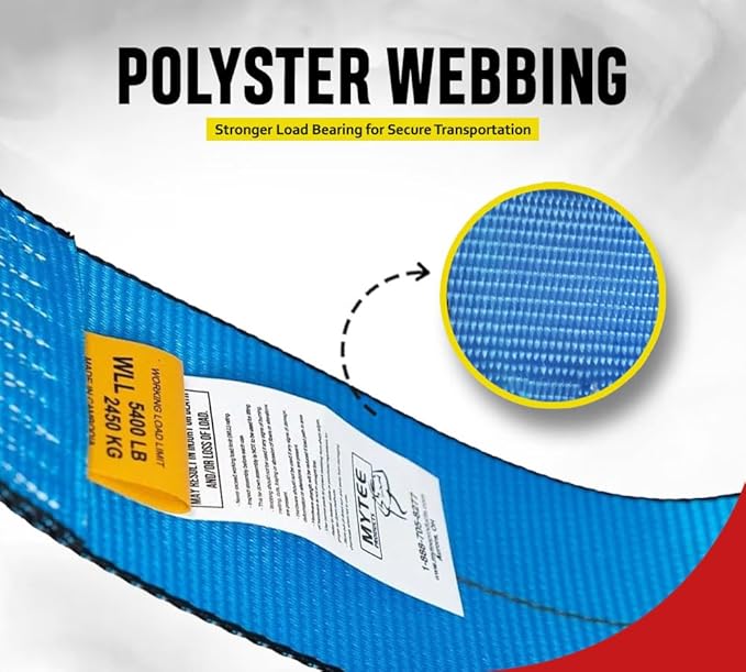 Mytee Products 4" x40' Heavy Duty Winch Straps with Flat Hook WLL# 5400 LBS - Flatbed Tie Down Truck Straps - 4 Inch Cargo Control for Flatbed Truck Utility Trailer (Blue)